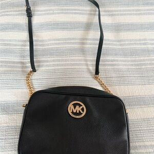 Michael Kors Black Crossbody Bag with Gold Accents